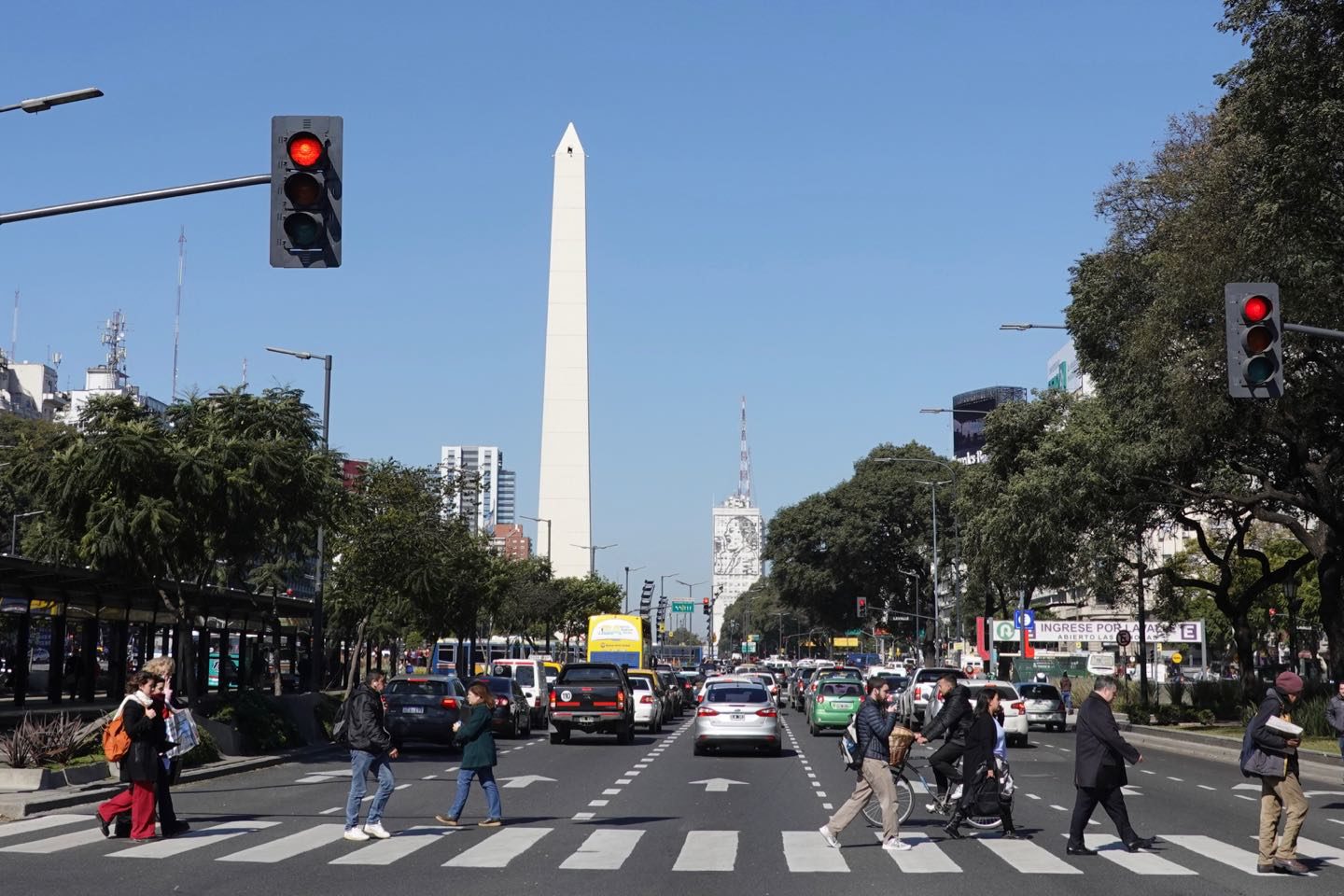 9 de Julio Avenue looking towards the Obelisco and the Mural Evita