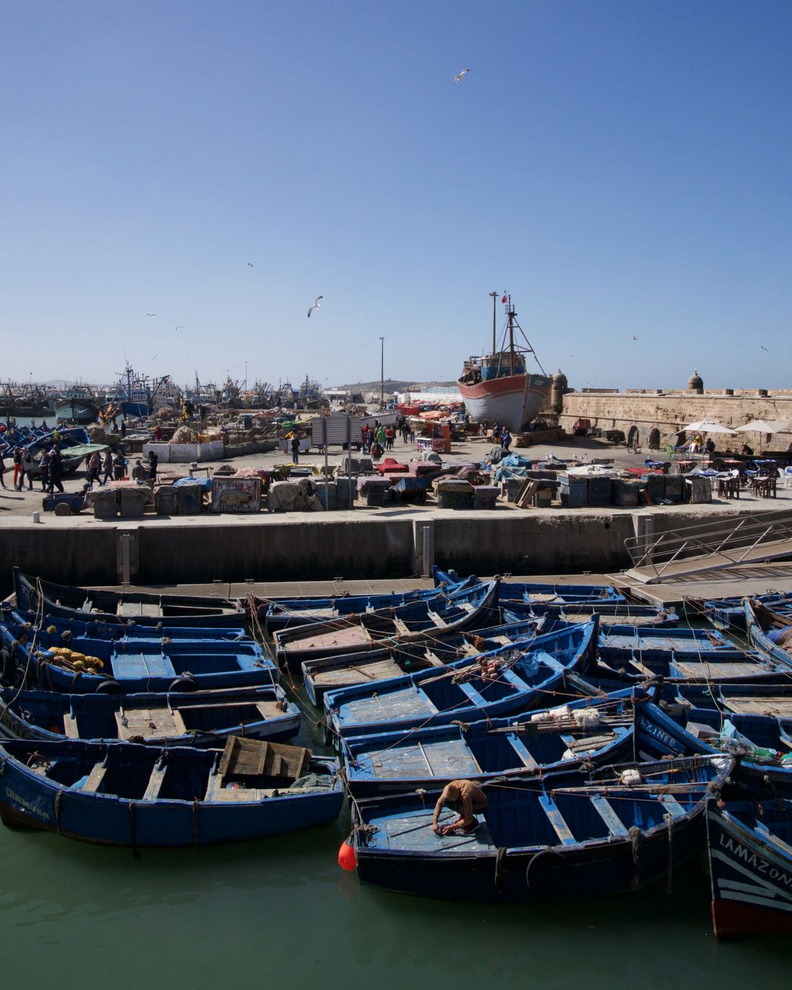 Fishing wooden boats on the Port of Essaouira.